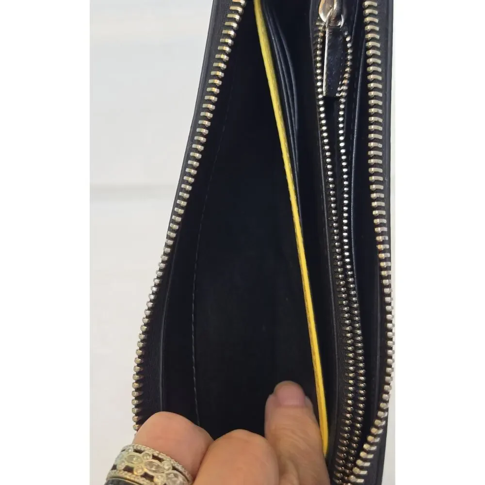 Dior Women’s Black/Yellow/White Bee Zip-Around Wallet, Logo, Card Slots w/COA